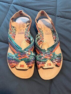 AJP Art Collections Leather Huarache Sandals Multicolor Woven